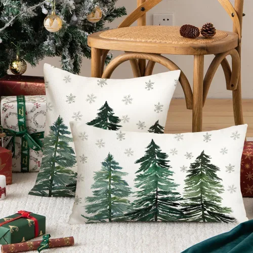 Vista 5 de Funda de almohada navideña de AACORS 12x20 pulgadas Árboles de Navidad Copo de nieve Decoraciones Funda de almohada de invierno para sofá de casa