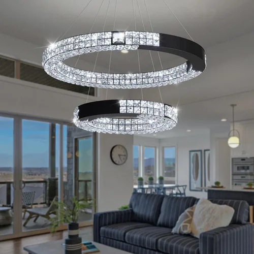 Vista 4 de Candelabro LED de anillo dorado para sala de estar, comedor y dormitorio, lámparas de cristal modernas, iluminación colgante, lámparas ajustables