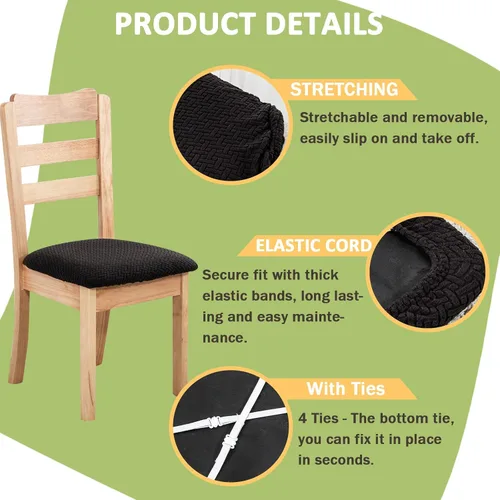 Vista 4 de Fundas de asiento de terciopelo para sillas de comedor, fundas elásticas para sillas de comedor, fundas de asiento elásticas con lazos para comedor