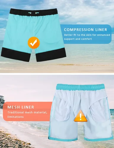 Vista 3 de unitop Men's Swim Trunks with Compression Liner Quick Dry Bathing Suit Summer Beach Shorts with Pockets