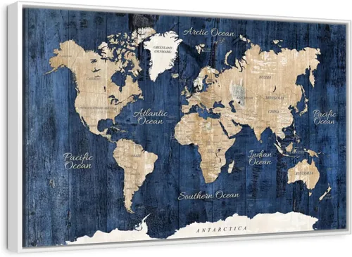 Vista 11 de ElephantStock - Wood Textured World Map Wall Art - Horizontal Floating Framed Canvas - Dining Room Wall Decor - Digital Art Map Framed Canvas Art
