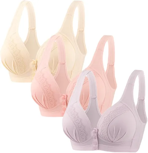 Vista 27 de Glamorette Snap Front Bra Older Women,Snap Front Bra, Sexy Lace Embroidered Bras,Pull-On Front Closure Button Bras 3 unidades de color negro.