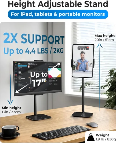 Vista 2 de COOPER TabStand, Soporte para iPad de 20" de Alto para Escritorio, Soporte de Monitor Portátil hasta 17" Soporta 4.4 lb, Soporte de Escritorio