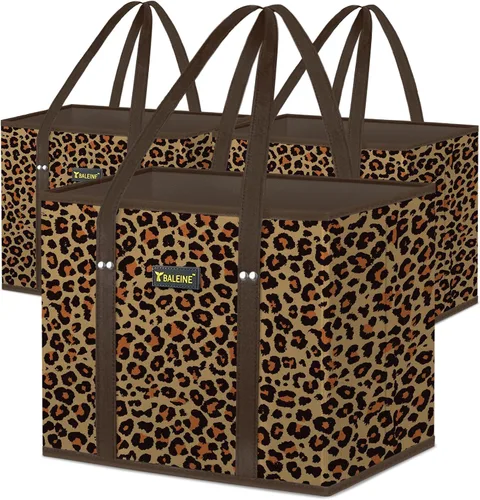 Vista 8 de BALEINE 1 paquete de bolsas reutilizables para comestibles, bolsas de compras plegables para comestibles con parte inferior reforzada y asas Follaje