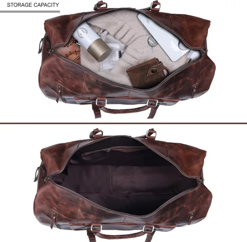 Vista 6 de Bolsa de viaje de cuero grande Bolsa de lona Bolsa de cabina de vuelo deportivo de gimnasio Bolsa de cuero Bolsa de equipaje grande para el fin