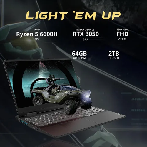 Vista 2 de LENOVO IdeaPad Gaming 3 - Laptop para juegos, pantalla FHD de 15.6 pulgadas de 120 Hz, AMD Ryzen 5 6600H, 64 GB de RAM, SSD PCIe de 2 TB, NVIDIA