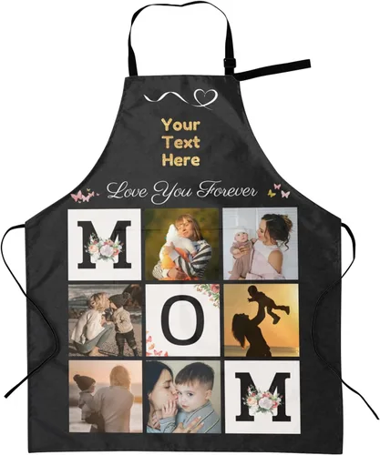 Vista 29 de Delantales personalizados con dos bolsillos para mujeres y hombres, delantales personalizados impresos con texto fotográfico para cocinero de cocina