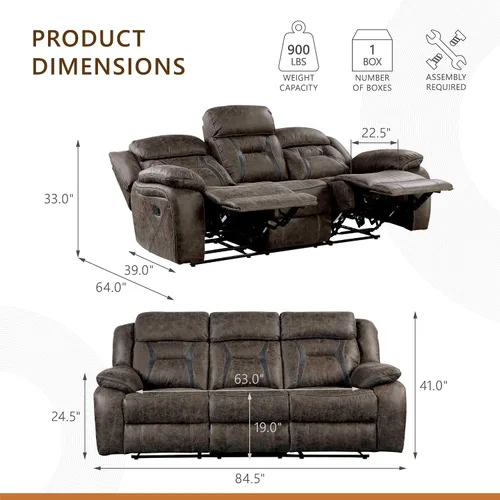 Vista 2 de Homelegance Sofá reclinable, sofá reclinable doble manual de microfibra pulida, marrón oscuro