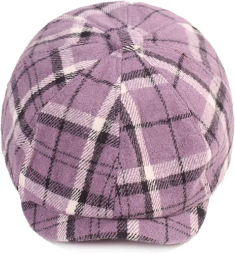 Vista 4 de Reyox Gorra unisex de algodón Newsboy 8 Panel Sombrero Cabbie Flat Cap Púrpura (Plaid Purple)
