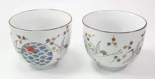 Vista 2 de Grúa japonesa de calidad de porcelana de porcelana profunda de alto brillo lacado juego de cuencos para servir sopa, fideos, ensalada de arroz, apto