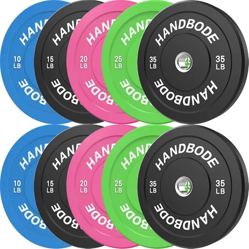 Vista 22 de HANDBODE Juego de discos de peso de 2 pulgadas de alto rebote, juego de discos olímpicos de 45/100/160/190/260/300 libras, juego de discos