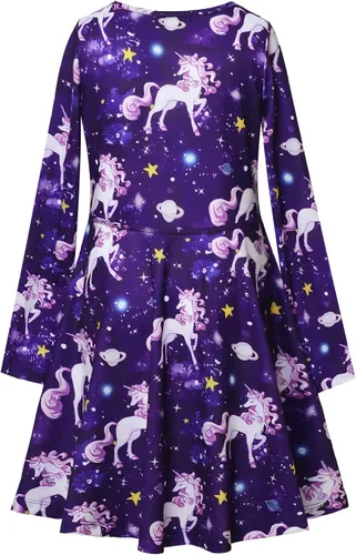 Vista 2 de Jxstar - Vestidos de manga larga para niñas con unicornio, ropa de algodón de 3 a 13 años