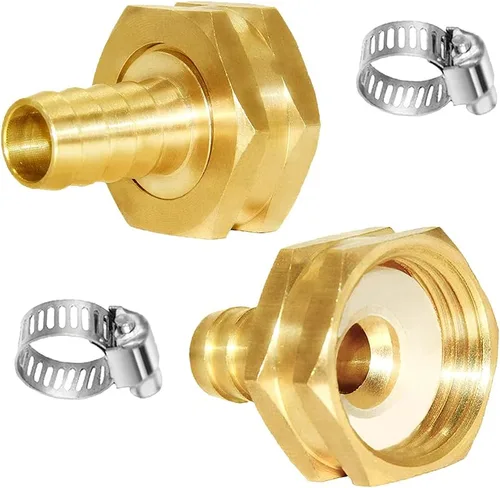 Vista 15 de Joywayus 1/2" Barb x 3/4" Hembra GHT Rosca Giratoria Hexagonal Latón Jardín Manguera de Agua Conector de Cobre con Abrazadera de Acero Inoxidable