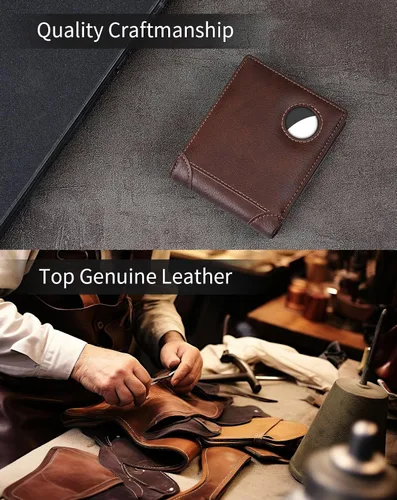Vista 42 de Swallowmall AirTag Billetera para hombre con bloqueo RFID, de piel auténtica, plegable, para AirTag con 1 ventana de identificación, 13 tarjeteros
