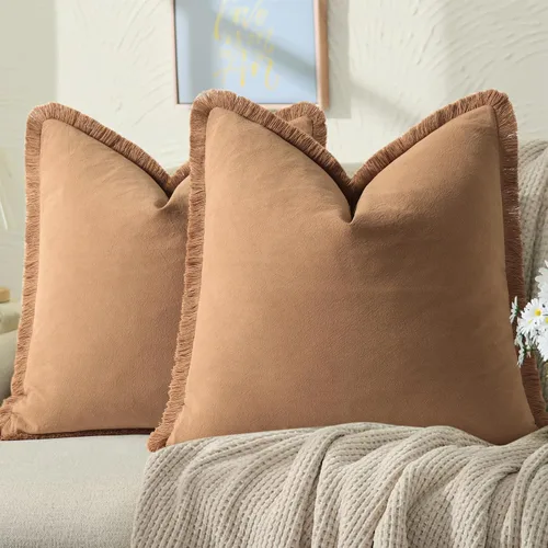 Vista 9 de ZWJD Juego de 2 fundas de almohada de 16 x 16 pulgadas, color beige, con flecos, de algodón, decorativas, cuadradas, para sofá, cama, sala de estar