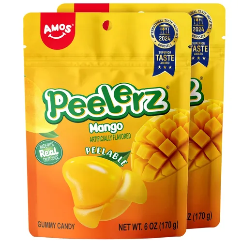 Vista 23 de AMOS Peelerz - Caramelo de goma pelable, mango/lichi/maracuyá/melocotón Paquete de 4 variedades, 3 oz cada uno, total 11.99 oz