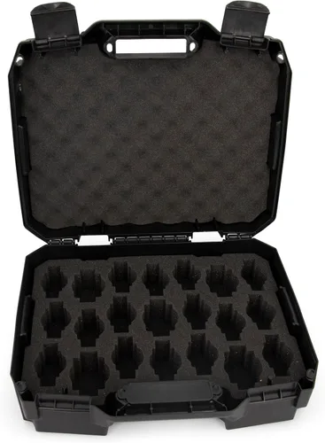 Vista 9 de CASEMATIX Estuche de viaje para reloj con 42 ranuras para portarrollos de reloj, resistente a los impactos con caja de reloj de espuma