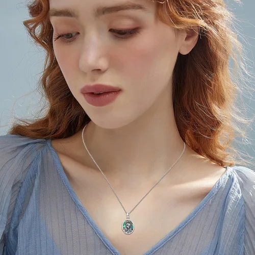 Vista 4 de Collar de medallón de plata de ley 925 con medallón milagroso que sostiene imágenes, joyería religiosa católica, regalos para mujeres y niñas, Plata