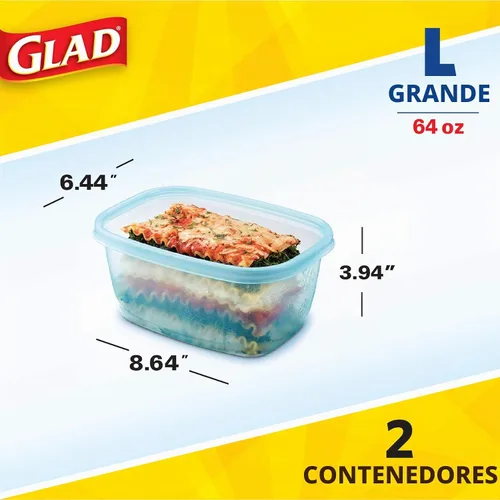 Vista 5 de Glad Gladware - Recipientes de almacenamiento de alimentos para congelar, rectángulo grande con capacidad para 64 onzas de alimentos, juego de 2
