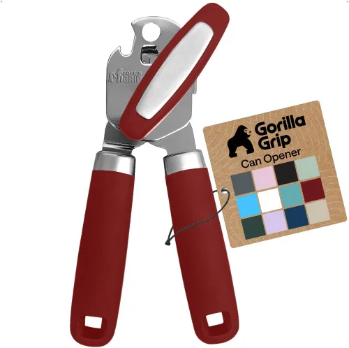 Vista 12 de GORILLA GRIP - Abridor de latas manual de acero inoxidable resistente con borde liso y abridor de botellas, mango suave y cómodo, perilla giratoria
