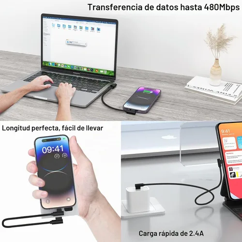 Vista 5 de Cargador para iPhone de 1 pie con certificado MFi corto de 90 grados