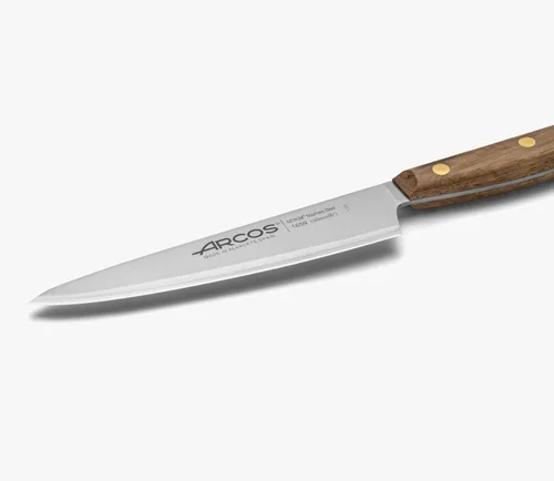 Vista 2 de Arcos Cuchillo de cocina de acero inoxidable de 6 pulgadas. Cuchillo de cocina profesional para cocinar. Mango de madera Ovengkol FSC 100% natural