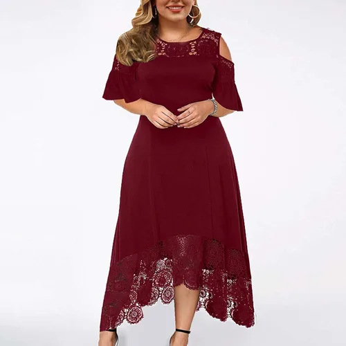 Vista 2 de MOBCTG Vestidos de talla grande para la iglesia de mujer, vestido de manga corta con volantes, vestido sin tirantes, talla L-5XL