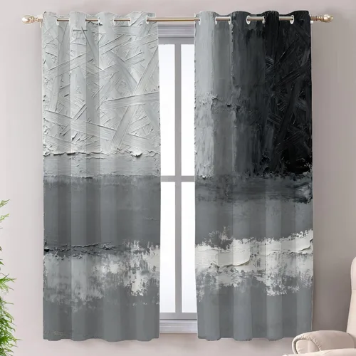 Vista 36 de Shrahala Beige and Orange Abstract Art Brushstrokes Blackout Curtain Tiers, Abstract Oil Paint Kitchen Valance Light Blocking Tier Drapes with Rod