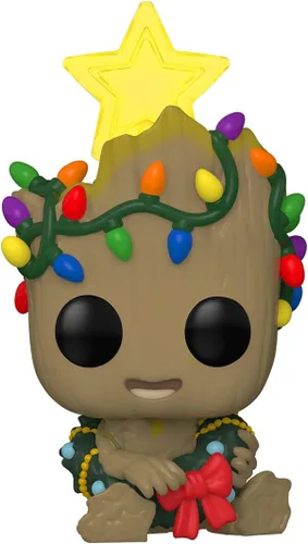 Vista 3 de Funko POP! Marvel Holiday Groot con luces (brilla en la oscuridad), exclusivo, multicolor, 3,75 pulgadas