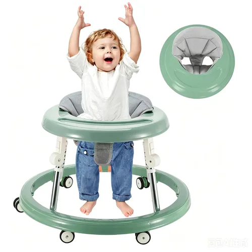 Vista 5 de Andador plegable para bebés, altura ajustable para bebés de 6 a 18 meses (verde)