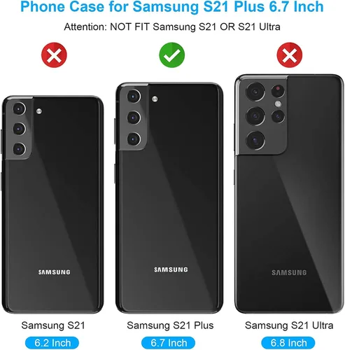 Vista 2 de Funda de teléfono para Samsung Galaxy S21 Plus Glaxay S21+ 5G con protector de pantalla de vidrio templado, tarjetero y tarjetero con soporte