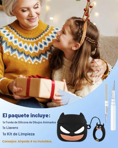 Vista 6 de Toyuma Funda para AirPods 4, diseño de dibujos animados kawaii, divertida funda de silicona suave 3D con llavero y kit de limpieza para mujeres