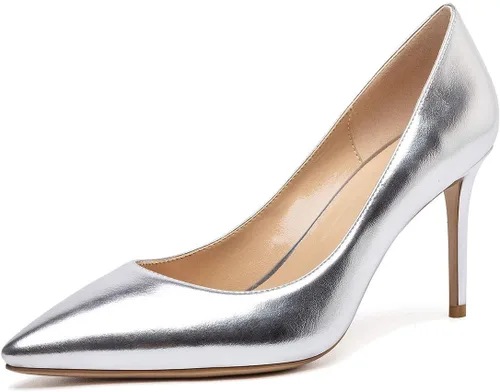 Vista 22 de Castamere Zapatos de tacón alto básicos para mujer, sin cordones, puntiagudos, tacón de aguja de 3.3 in charol leopardo beige