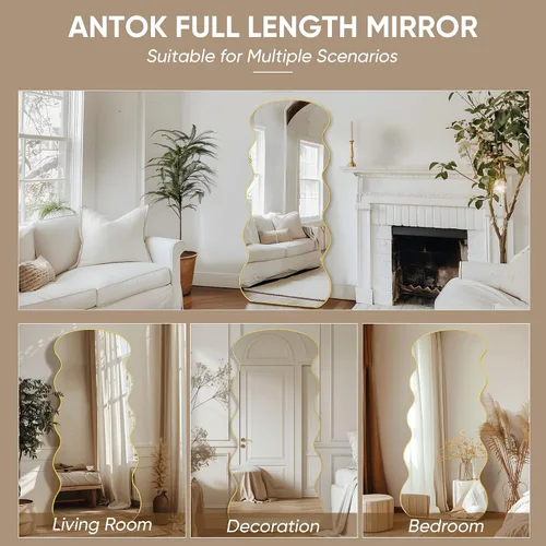 Vista 7 de Antok - Espejo de longitud completa de 71 x 32 pulgadas, espejo ondulado de longitud completa con soporte para dormitorio, sala de estar, vestidor