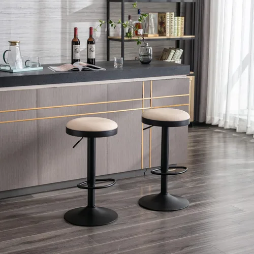 Vista 7 de Taburetes de bar sin espalda, juego de 4 taburetes de bar redondos ajustables para encimera de cocina, taburete giratorio de altura de barra, silla