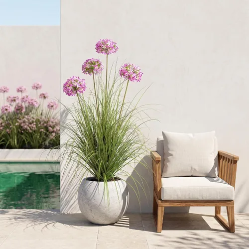 Vista 8 de Ttranewsoo Plantas artificiales de césped alto con macetas de 47 pulgadas, 1 paquete de césped artificial de lirio de los valles, decoración