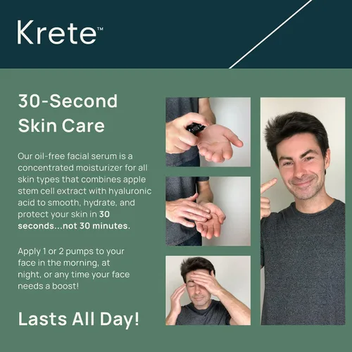Vista 4 de KRETE Suero facial hidratante de 30 segundos para hombres, ayuda con la apariencia del envejecimiento, arrugas, bolsas de ojos y enrojecimiento.