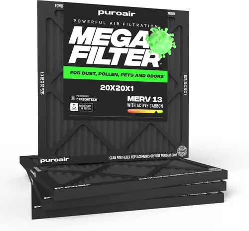 Vista 43 de PuroAir Filtro Mega - Filtro de aire de 12x12x1 MERV 13 para el hogar con carbón activado - Filtros alérgenos, caspa de mascotas, humo, polvo
