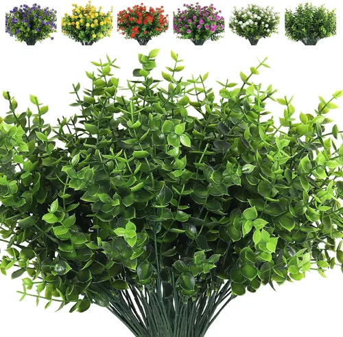 Vista 46 de RECUTMS - Flores artificiales, 12 plantas sintéticas para exteriores, resisten rayos ultravioleta, arbustos para interiores y exteriores, maceta
