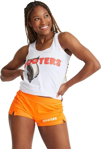 Vista 5 de Ripple Junction El traje de Hooters para mujer incluye camiseta blanca y pantalón corto naranja con licencia oficial blancoanaranjado
