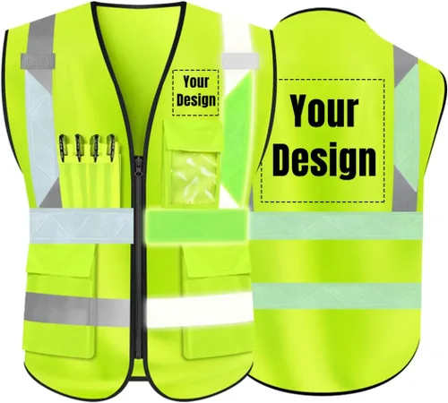 Vista 22 de Chaleco de seguridad de alta visibilidad Personaliza tu logotipo chaleco de seguridad protector, Negro
