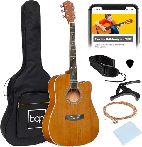 Vista 13 de Best Choice Products Guitarra Acústica para Principiantes de 41 Pulgadas, Tamaño Completo, Toda de Madera con Cutaway, Juego de Inicio con Funda