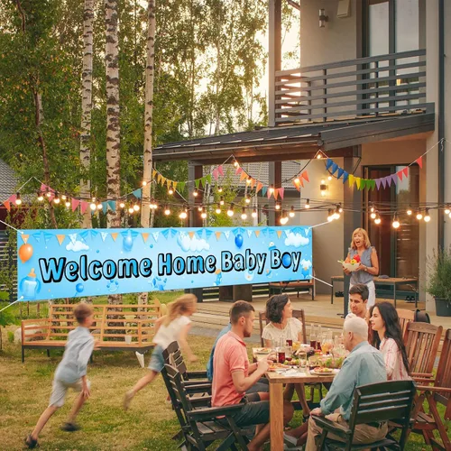 Vista 7 de Labakita Cartel de bienvenida a casa para bebé niño, pancarta grande para baby shower, decoración azul para baby shower, revelación de género