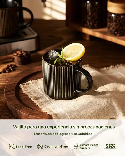 Vista 3 de famiware Juego de 4 tazas de café de 12 onzas, tazas de cerámica con asa Negro (Star-Black)