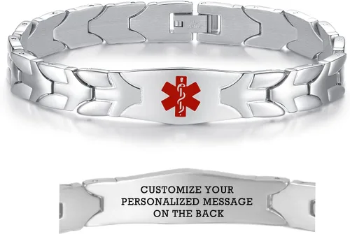Vista 81 de LinnaLove Pulseras de alerta médica de pez volador para hombres y mujeres, pulseras médicas de acero inoxidable con grabado gratis, 8.5 pulgadas
