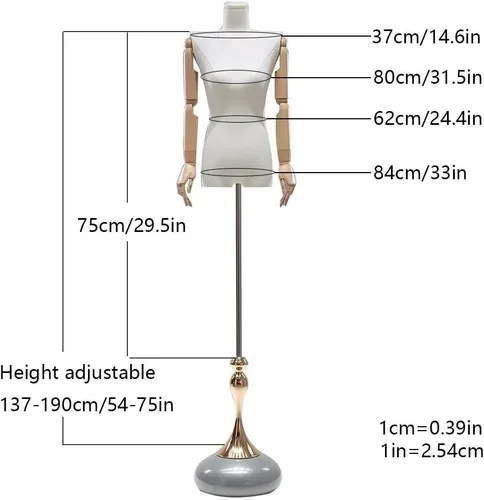 Vista 5 de Adjustable Black Dress Form Mannequin 54”-75” for Clothing & Jewelry Display, Perfect for Retail, Home Use, Tailoring & Fashion Shows