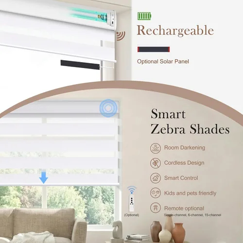 Vista 5 de Persianas motorizadas de cebra, persianas automáticas de oscurecimiento del 85% para ventanas interiores compatibles con HomeKit, Alexa, Google