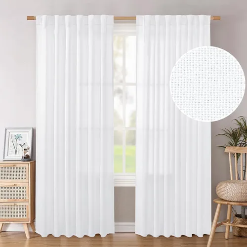 Vista 67 de BGment Cortinas cortas de lino marfil de 36 pulgadas de largo para ventanas de cocina, pequeñas cortinas texturizadas rústicas para café sobre
