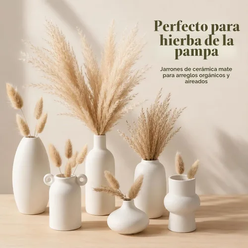 Vista 3 de Juego de 12 jarrones de cerámica blanca para flores de hierba de las pampas, jarrones pequeños Japandi a granel para centros de mesa de boda