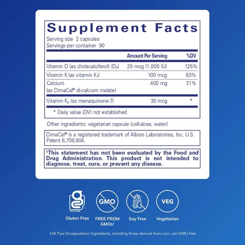 Vista 2 de Pure Encapsulations Calcio K/D Suplemento para la fuerza ósea, el sistema inmunológico, el colon y la salud cardiovascular* 180 cápsulas
